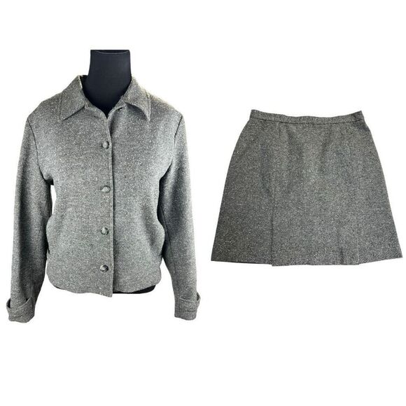 J.Jill woman’s 14 gray tweed wool blend blazer skirt set casual career - Picture 1 of 15